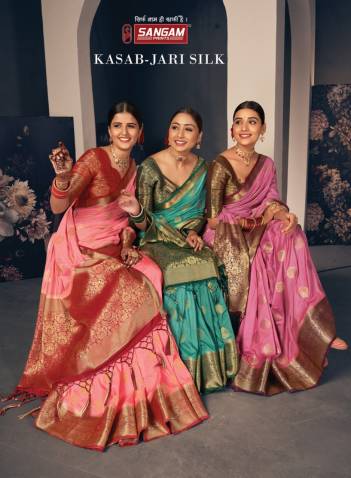 Kasab Jari Silk By Sangam Prints Silk Partywear Saree Collection